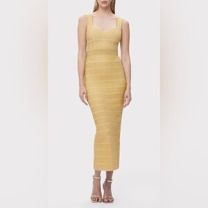 Herve Leger Textured Lurex Sweetheart Gown Metallic Gold NWT